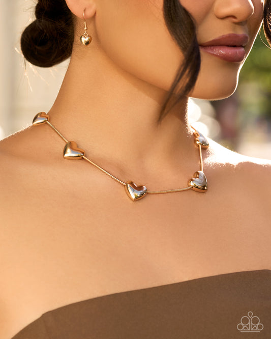 Paparazzi Group Date - Gold Heart Snake Chain Necklace