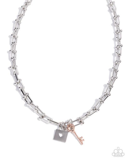 Paparazzi Pep LOCK - Multi Silver Lock & Rose Gold Key Charm Necklace N3884