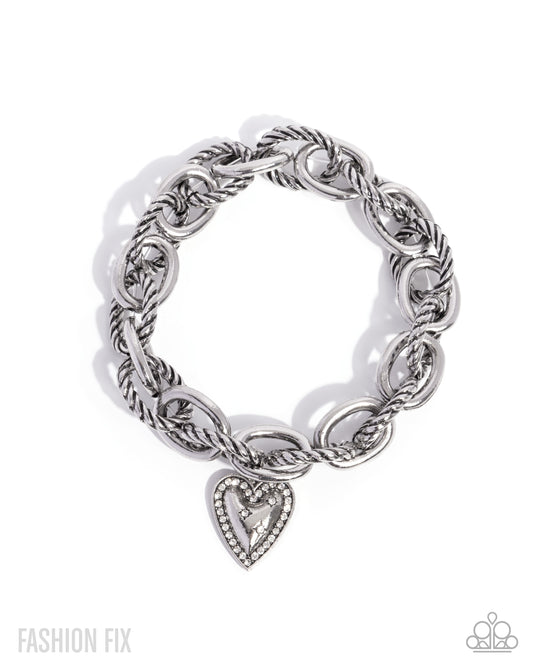 Dreaming Definition - White Rhinestone Silver Heart Chain Bracelet Sunset Sightings Fashion Fix August 2025 Paparazzi B2403