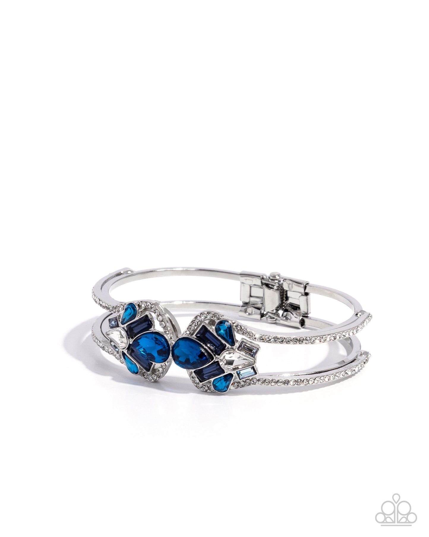 Paparazzi Cosmopolitan Catwalk - Blue, Blue UV Shimmer Gem & White Rhinestone Silver Hinge Bracelet B2568
