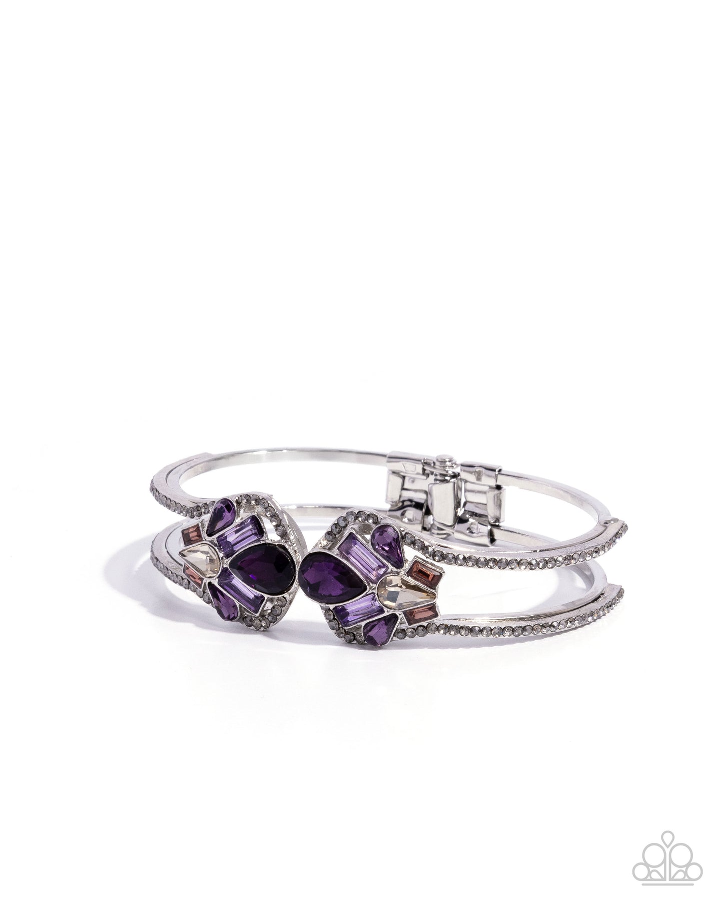 Paparazzi Cosmopolitan Catwalk - Purple, Peach, Champagne Gem & Smoky Rhinestone Hinged Bracelet B2553