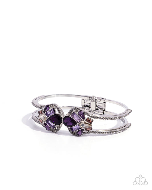 Paparazzi Cosmopolitan Catwalk - Purple, Peach, Champagne Gem & Smoky Rhinestone Hinged Bracelet B2553
