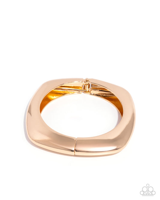 Rounded Reflection - Gold High Sheen Hinge Style Bracelet Paparazzi