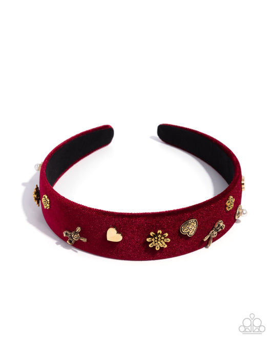 Paparazzi Charming Convocation - Red - Deep Red, Gold Charm Headband H0251