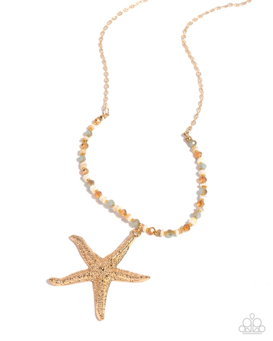 Starfish Symphony - Orange, Blue UV Splashed & Gold Starfish Necklace Paparazzi N3566