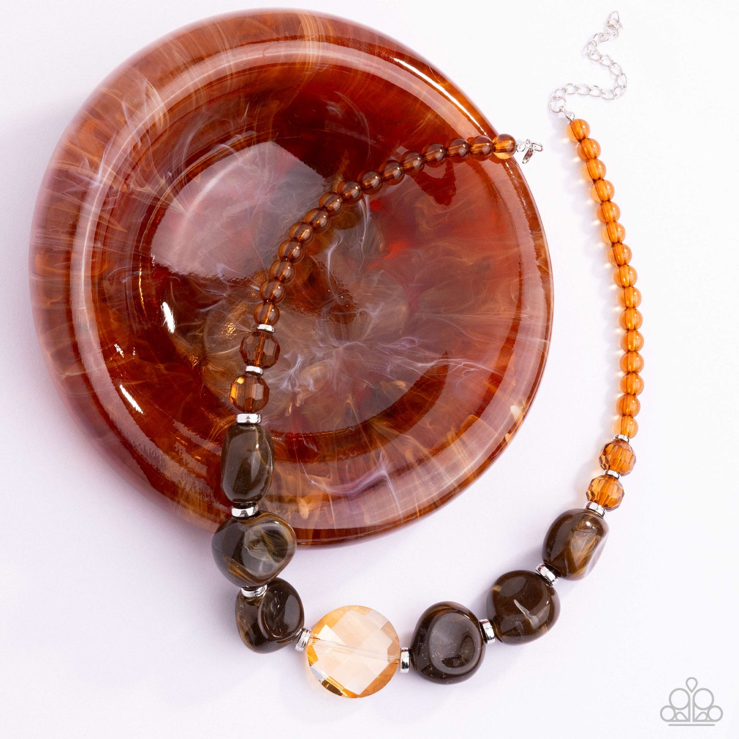 Paparazzi Gallery Walk - Brown Topaz, Chunky Brown White Swirled Bead Necklace N3795
