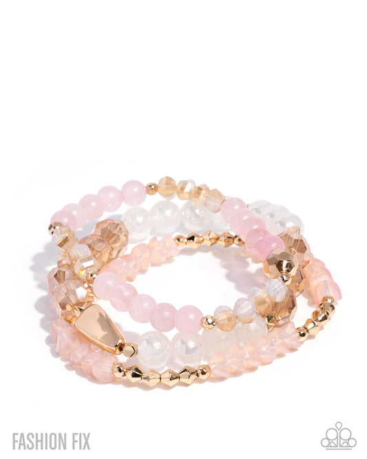 Paparazzi Proper Play - Pink White Gold Bead Stretch Bracelet Glimpses Of Malibu Fashion Fix September 2025 B2549