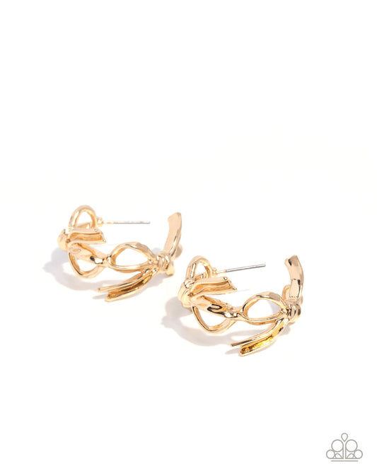Paparazzi Coquette Catwalk - Gold Bow 1 Inch Hoop Earring E1552