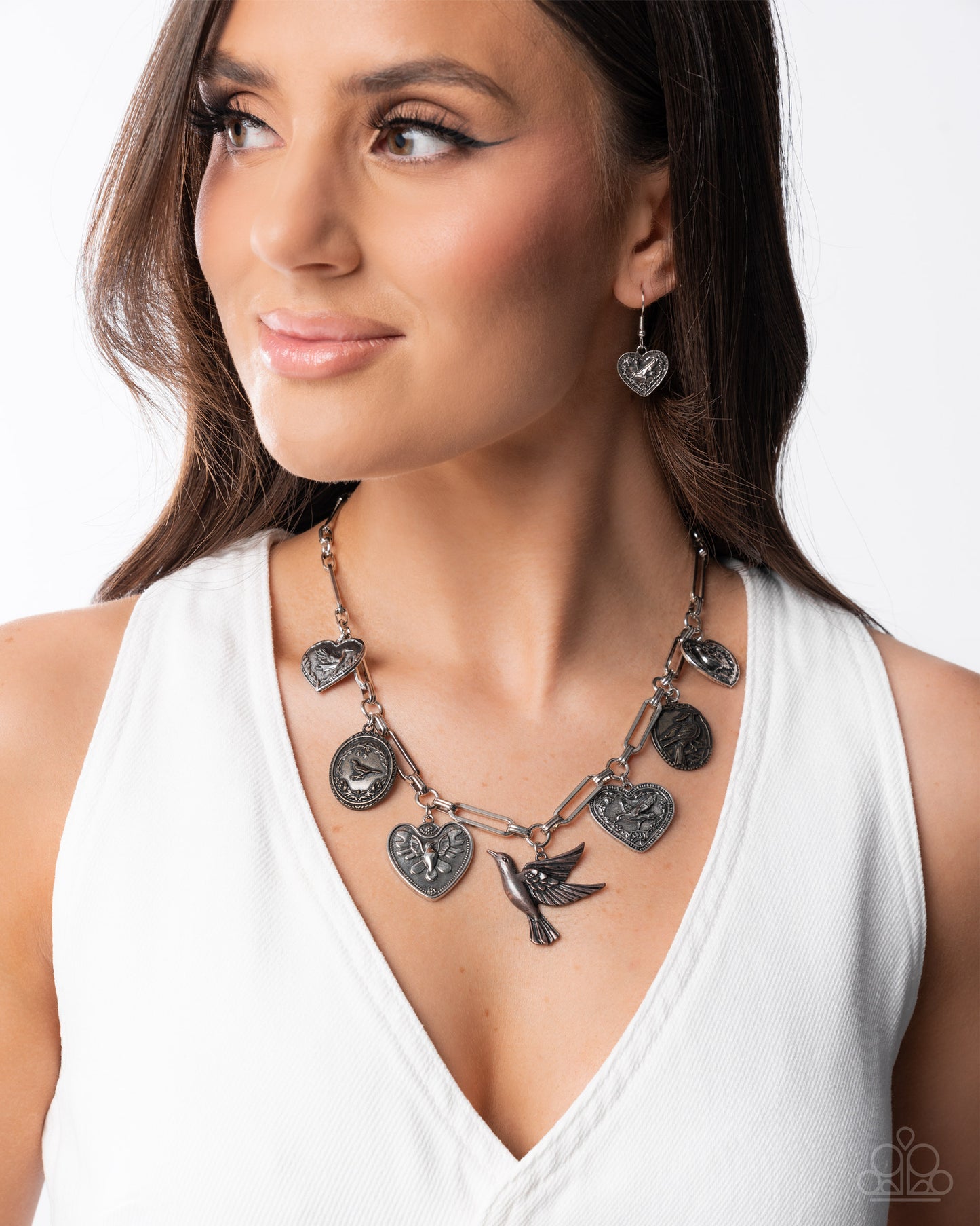 Sparrow Social - Multi Silver, Brass, Copper Heart & Bird Pendant Necklace Paparazzi 2025 Convention Exclusive N3517