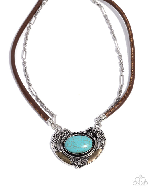 Grounded Gesture - Blue Turquoise Stone Silver Leafy Floral Pendant Necklace Santa Fe Style Paparazzi 2025 Convention Exclusive N3515