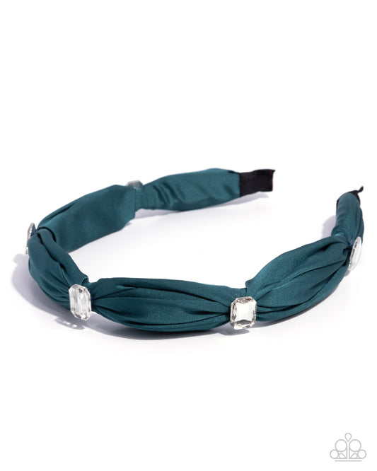 Paparazzi Bourgeois Bling - Green Ribbon & White Gem Soft Headband Hair Accessory H0246