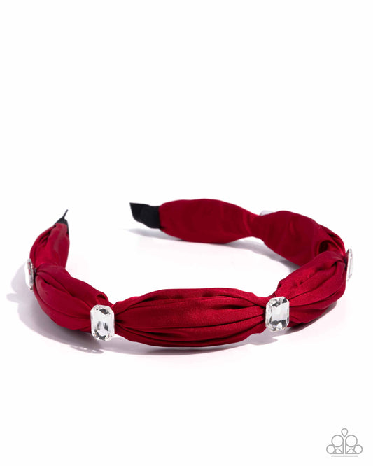 Paparazzi Bourgeois Bling - Red Ribbon & White Emerald Cut Gem Headband Hair Accessory H0248