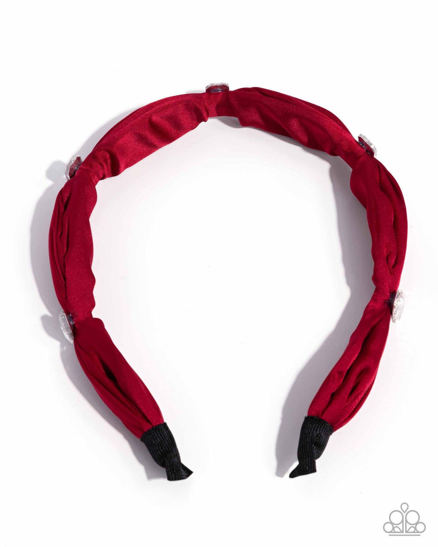Paparazzi Bourgeois Bling - Red Ribbon & White Emerald Cut Gem Headband Hair Accessory H0248