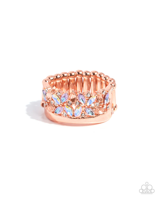 Paparazzi Crowning Chic - Copper - Shiny Copper UV Shimmery Gem & White Rhinestone Ring R0959