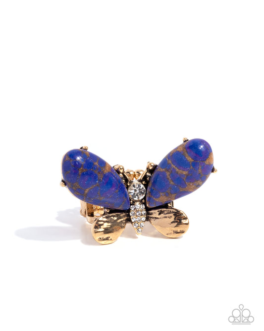 Fluttering Fantasia - Purple Marbled Stone Gold Butterfly Ring Paparazzi R1117