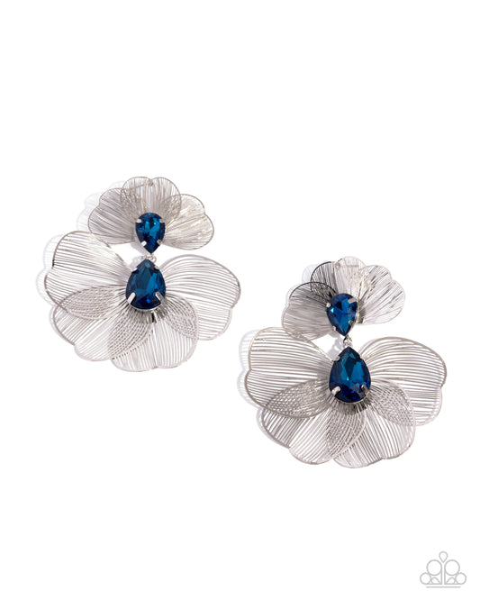 Paparazzi Wiry Wisdom - Blue Gem Silver Flower Post Earring E3295