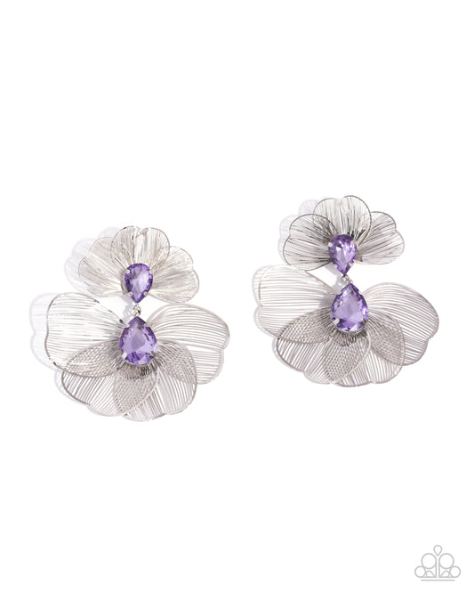 Wiry Wisdom - Purple Teardrop Gem Wiry Flower Post Earring E3056