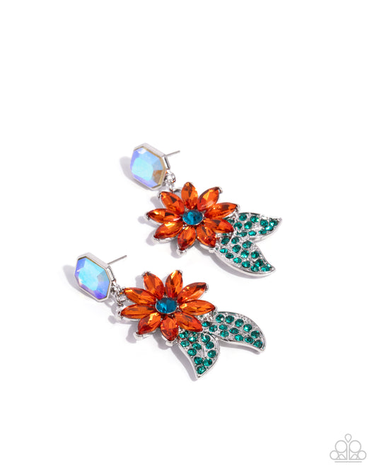 Momentous Majesty - Orange UV Shimmery Gem Flower Post Earring Paparazzi E3073