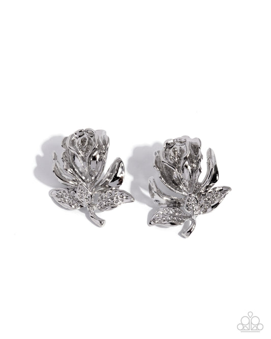 Paparazzi Rose Record - Silver Oversized Rose Earring E3391