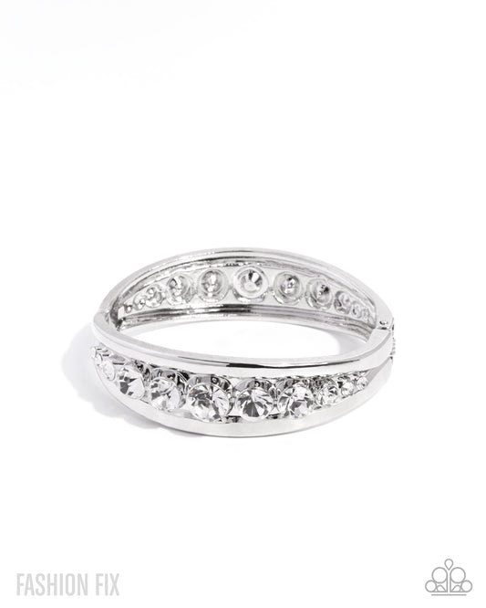 Chic Chronicle - White Rhinestone Hinge Bracelet Fiercely 5th Avenue July 2025 Fashion Fix Paparazzi B2302