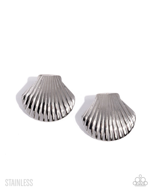 Coastal Clique - Silver Seashell Post Earring Paparazzi E3035