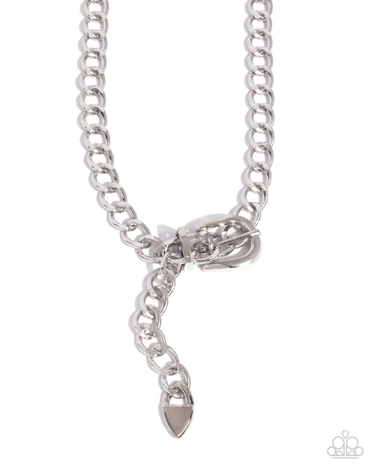 Bold Buckle - Silver Curb Chain Buckle Necklace Paparazzi 2025 Convention Exclusive N3520