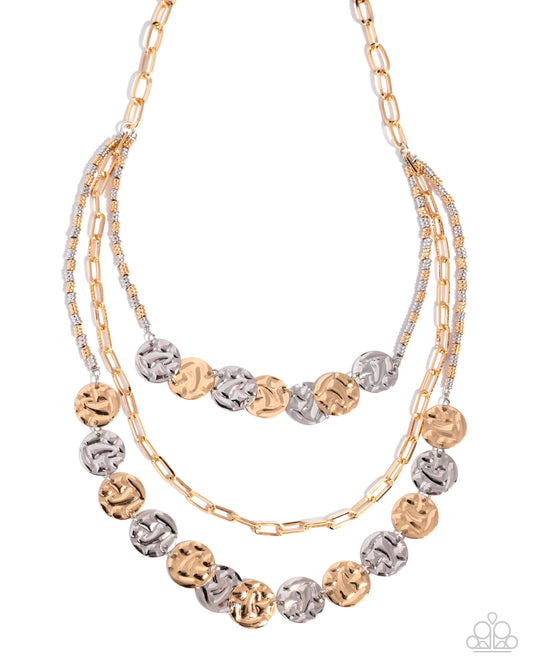 Paparazzi Decadent Discs - Multi Gold Paperclip Chain Layered Silver & Gold Bead Necklace