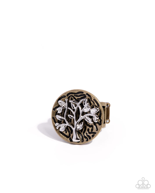 Paparazzi Bold Branches - Brass, Silver Leafy Branch Tree Ring