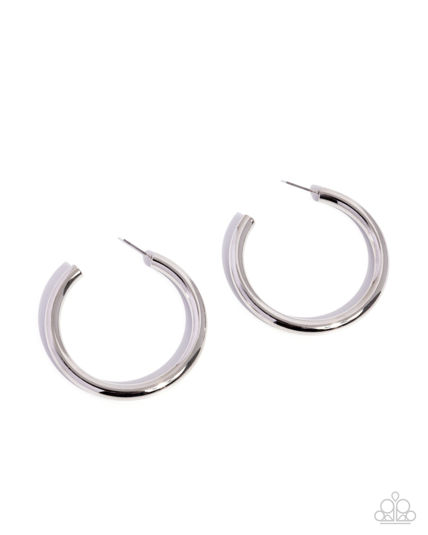 Paparazzi Sinuous Sheen - Silver High Sheen 2 Inch Hoop Earring E3358