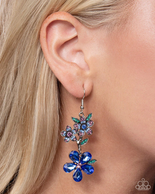 Breathtaking Bloom - Blue Gem Silver Flower Earrings Life Of The Party September 2025 Paparazzi E3097