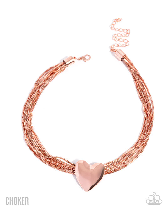 Paprazzi Gathered Galentine - Copper - Shiny Copper Heart Choker Necklace