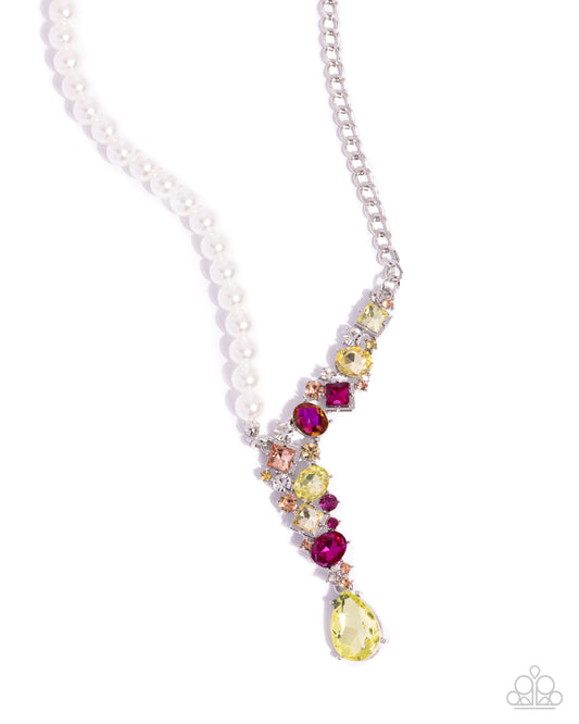 Boisterous Ballet - Yellow, Pink Multicolored Gem, White Pearl Necklace Paparazzi 2025 Convention Exclusive N3519