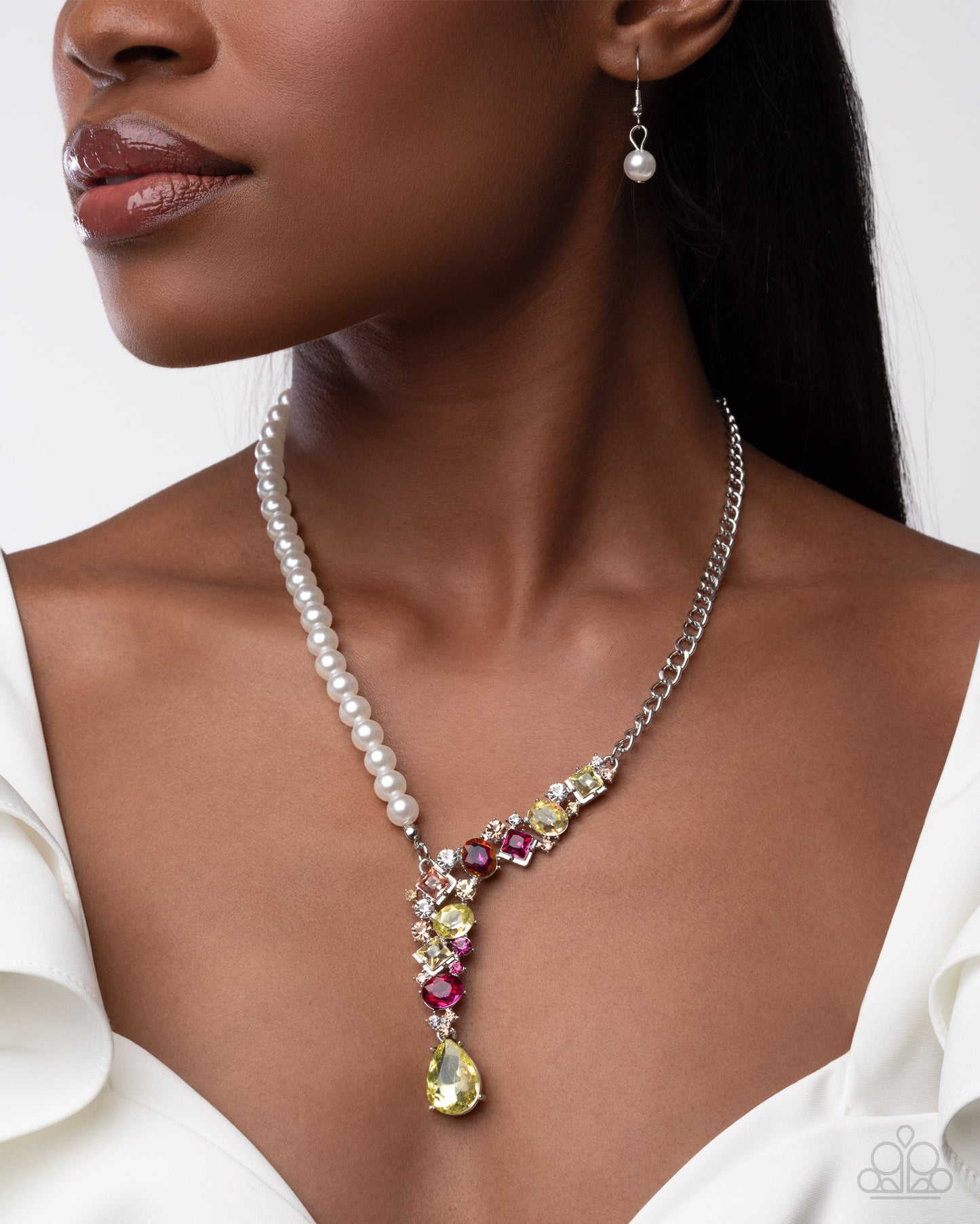 Boisterous Ballet - Yellow, Pink Multicolored Gem, White Pearl Necklace Paparazzi 2025 Convention Exclusive N3519