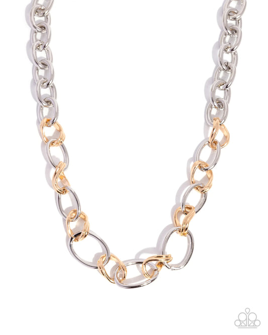 Paparazzi Sleek Spirit - Silver and Gold Mixed Metal Short Necklace N3678