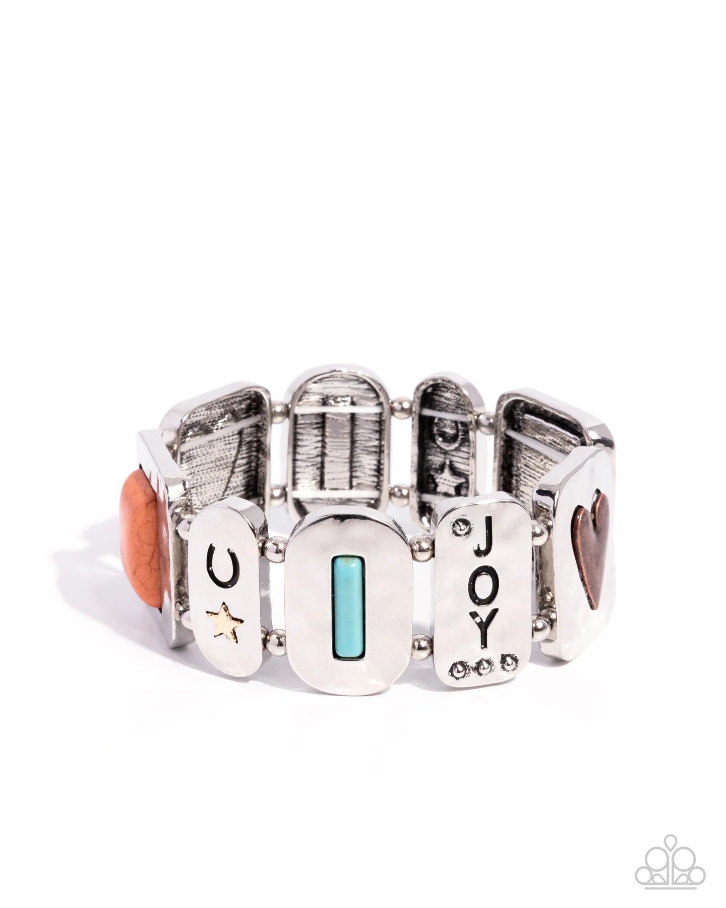 Rustic Refresh - Multi Color Stone Joy Heart Silver Stretch Bracelet Santa Fe Style Paparazzi 2025 Convention Exclusive B2334