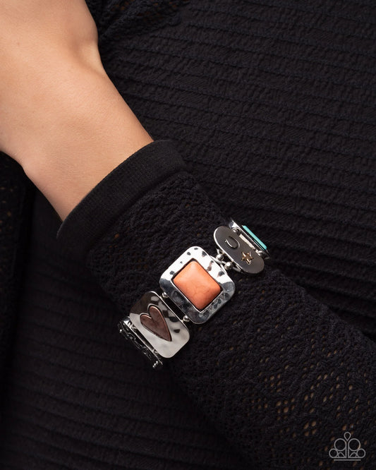 Rustic Refresh - Multi Color Stone Joy Heart Silver Stretch Bracelet Santa Fe Style Paparazzi 2025 Convention Exclusive B2334