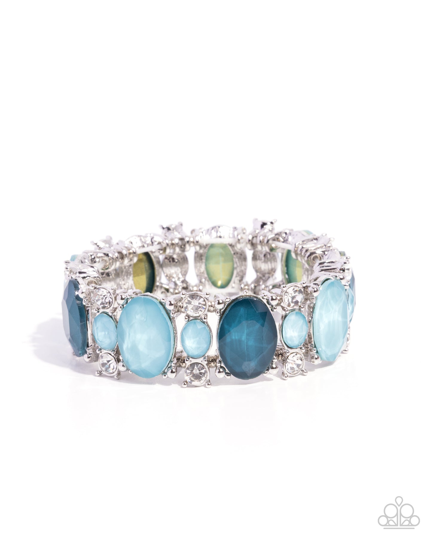 Paparazzi Moderate Moment - Blue - Peacock Blue, Milky Light Blue & White Rhinestone Stretch Bracelet B2519