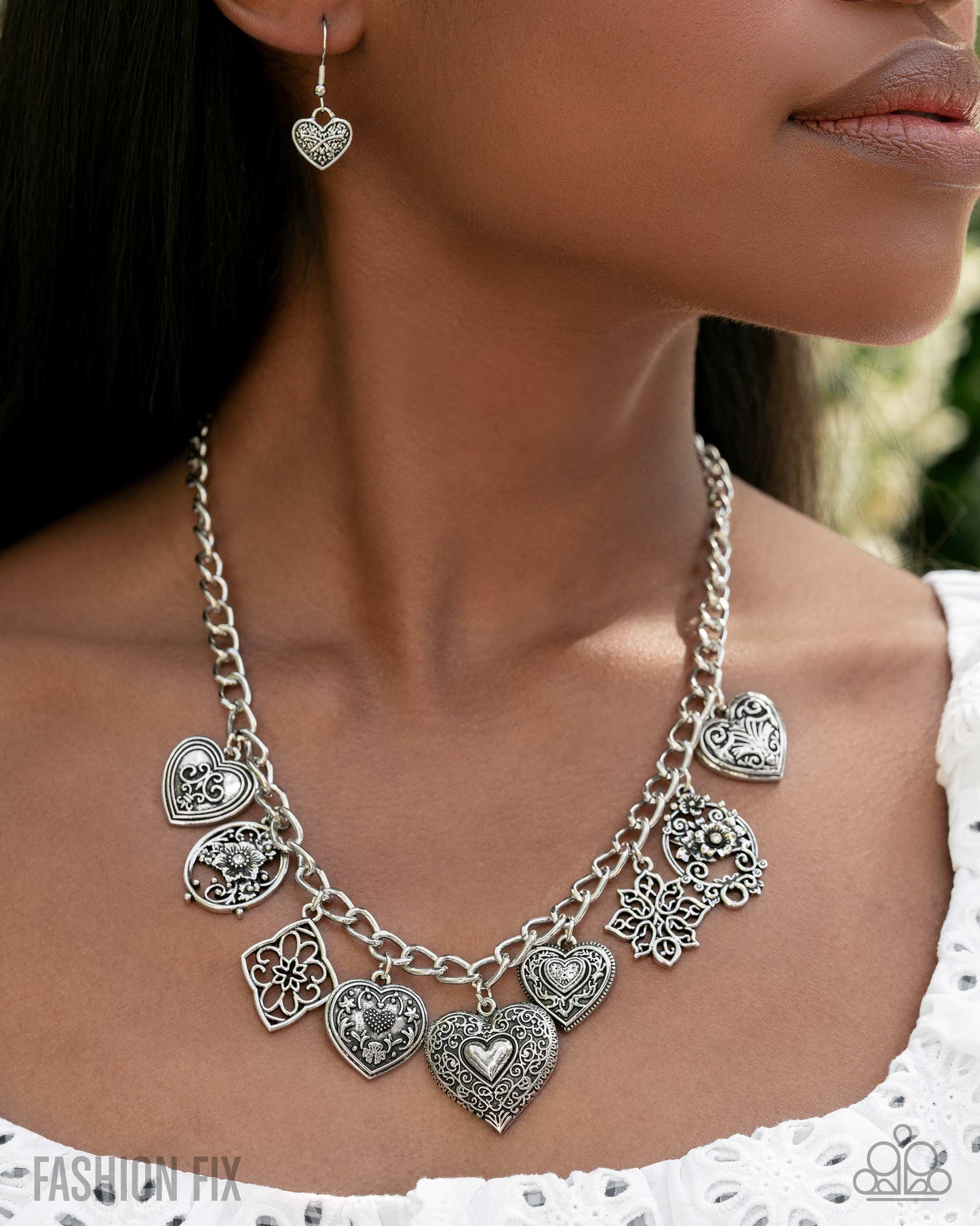 Vintage Showdown - Silver Heart Charm Necklace Glimpses Of Malibu August 2025 Fashion Fix Paparazzi N3634