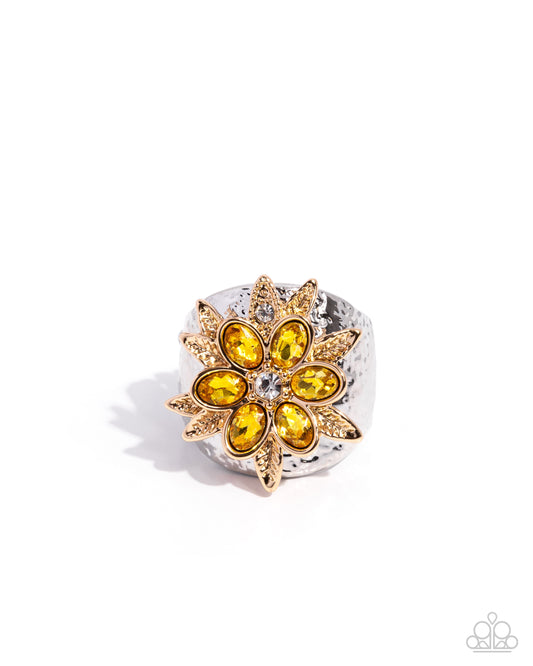 Floral Fermata - Yellow Gem Flower Ring Paparazzi R1163