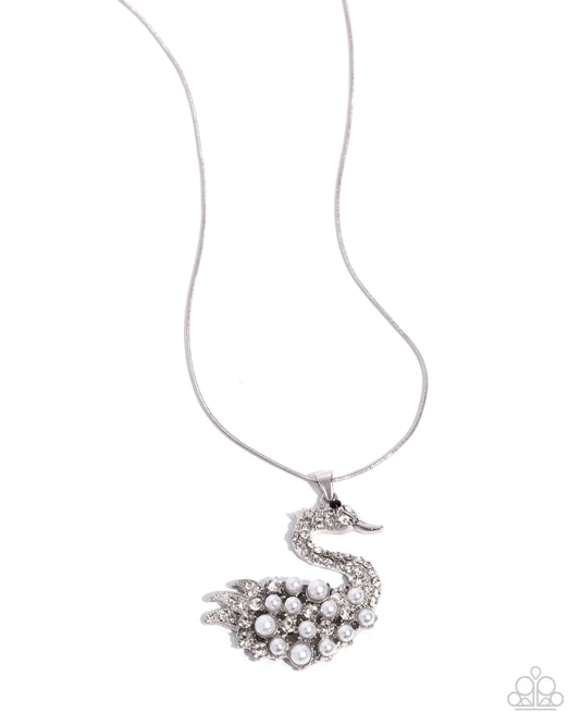Paparazzi Swan Shimmer - White Rhinestone & Pearl Swan Necklace