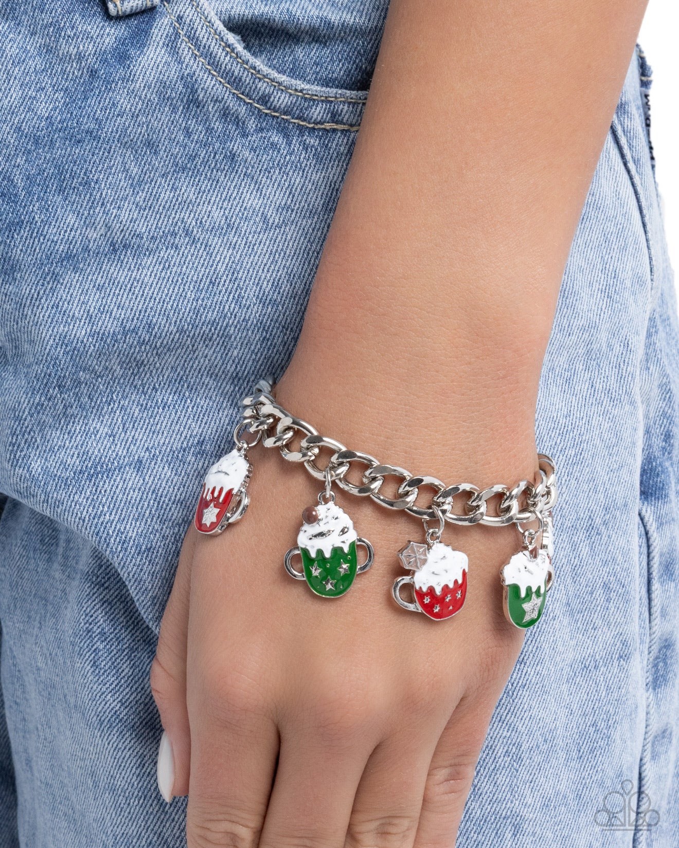 Paparazzi Cup of Christmas Cheer - Multi Red & Green Mugs Of Hot Cocoa Christmas Charm Style Bracelet B2486