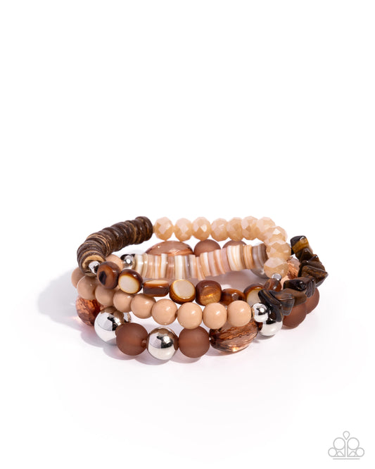 Seasonal Stretch - Brown, Topaz, Tiger' Stone, Cocoon Acrylic Bead Set Of 3 Stretch Bracelet Paparazzi