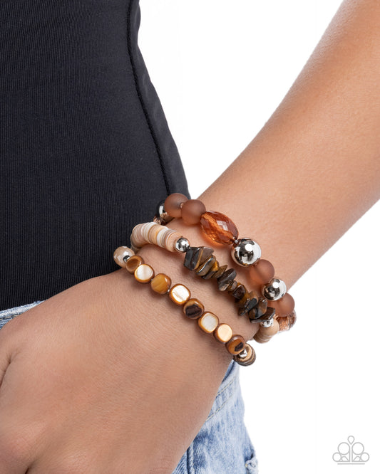 Seasonal Stretch - Brown, Topaz, Tiger' Stone, Cocoon Acrylic Bead Set Of 3 Stretch Bracelet Paparazzi