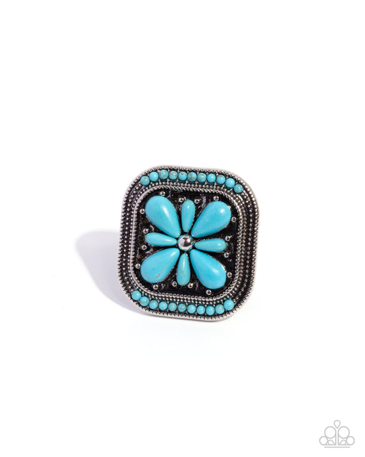 Giving Grounded - Blue Turquoise Silver Ring Santa Fe Style Paparazzi R1181