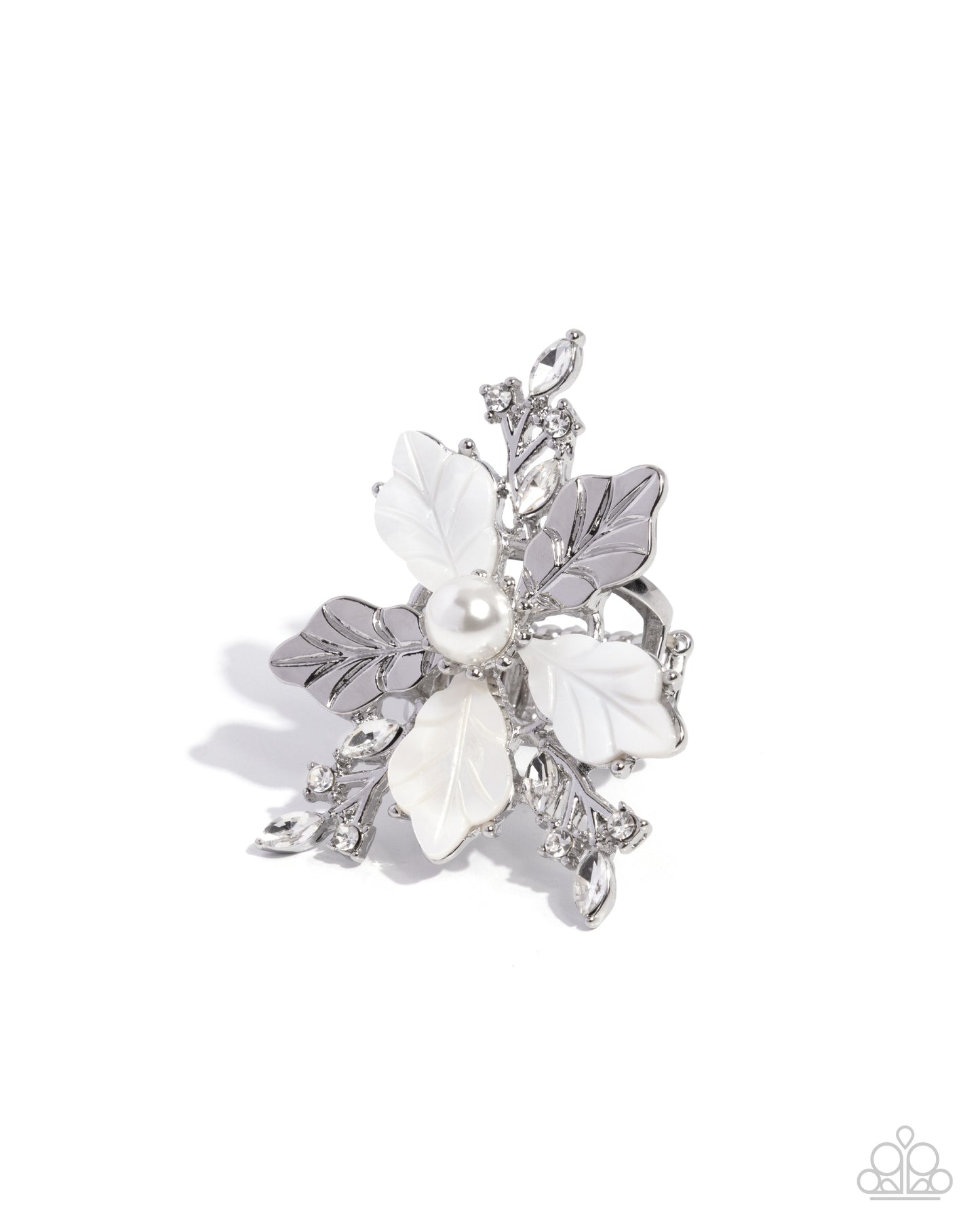 Paparazzi Respectful Radiance - White & Silver Flower Ring R1271
