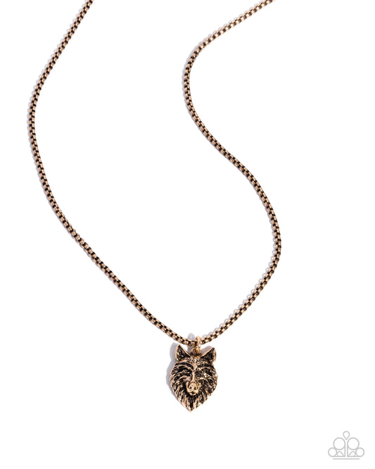 Alphas Call - Gold Wolf's Head Urban Box Chain Necklace Paparazzi 2025 Convention Exclusive N3506