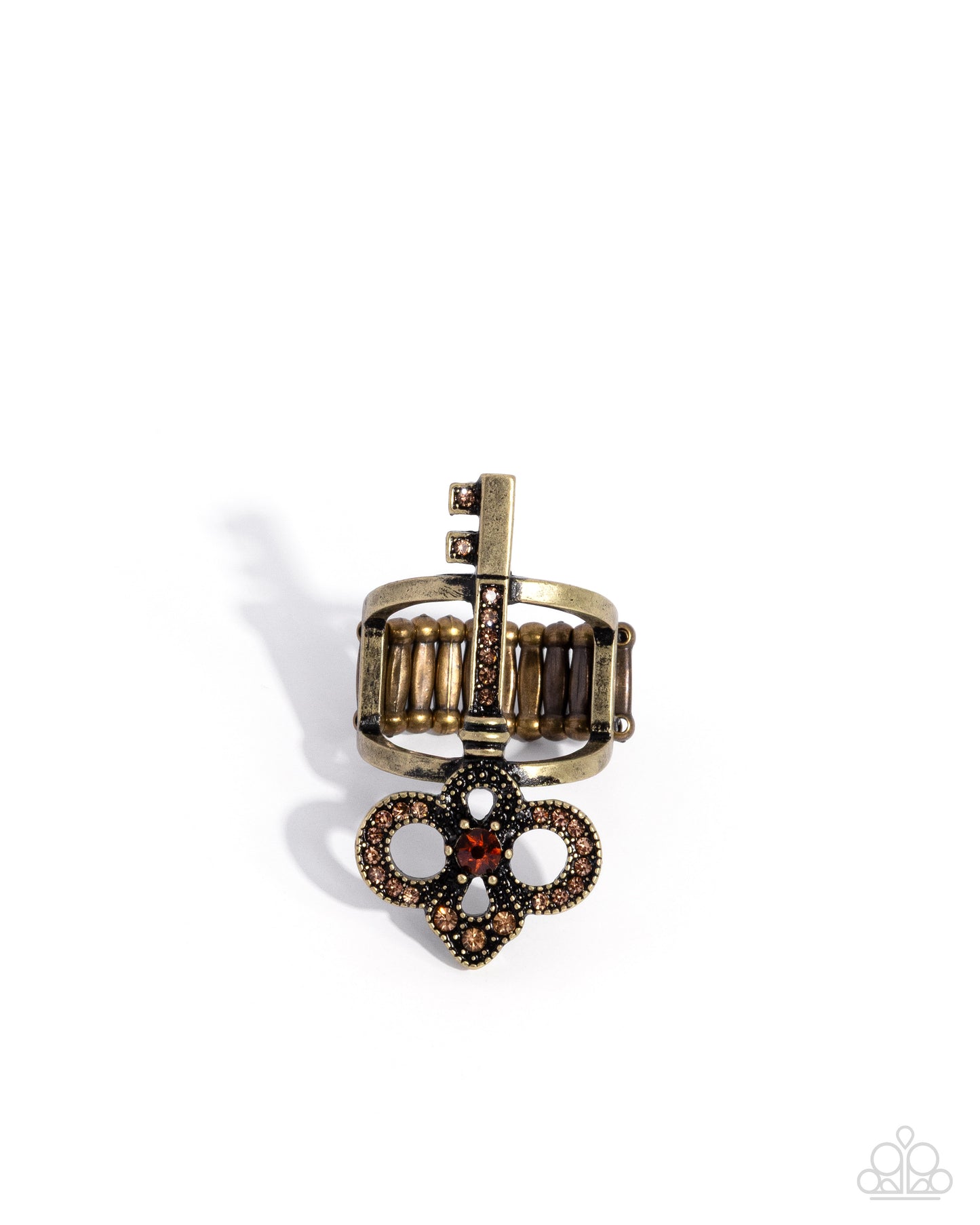 Knockout Key - Brass, Light Topaz & Tea Rhinestone Key Ring Paparazzi R1116