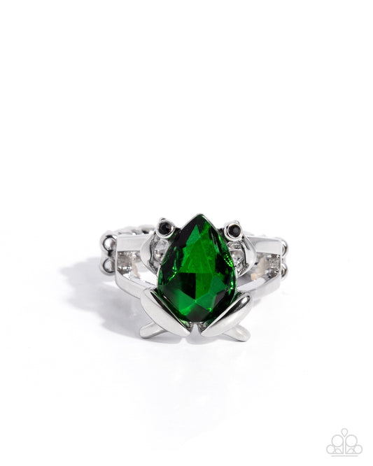 Paparazzi Fun-Loving Frog - Green - Emerald Green Gem Frog Ring