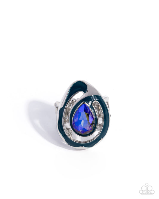 Paparazzi Theoretical Teardrop - Blue Crown Painted Silver & Purple UV Shimmery Gem Ring R1208