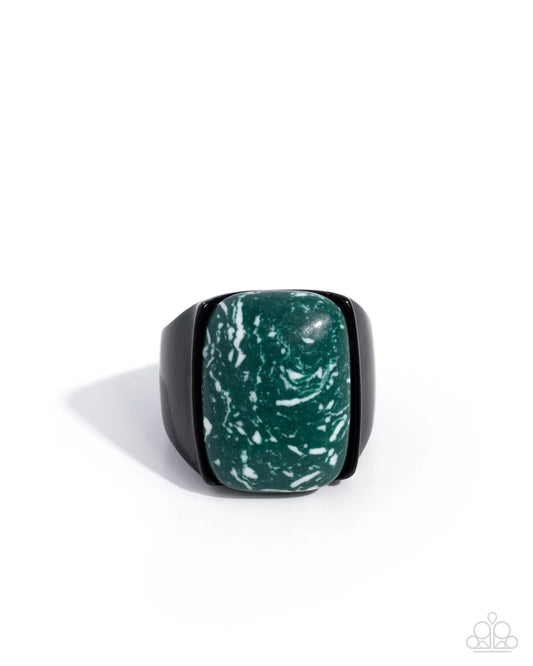 Crowd Pleasing Color - Green Stone Black Urban Ring Paparazzi 2025 Convention Exclusive R1101
